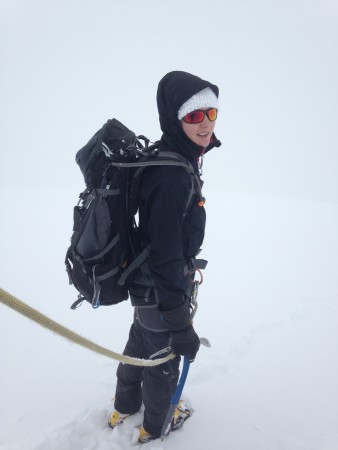 Aleks in the cloud, having just turned around on the Gouter route
