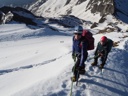Approaching the rocky ridge, on some well frozen snow