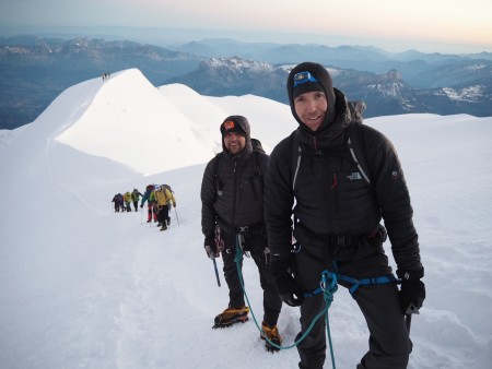 Niall and Lee making good use of their high levels of pre-trip fitness to make an ascent of Mont Blanc from the Italian side, a route with over 3000m of ascent from the valley.