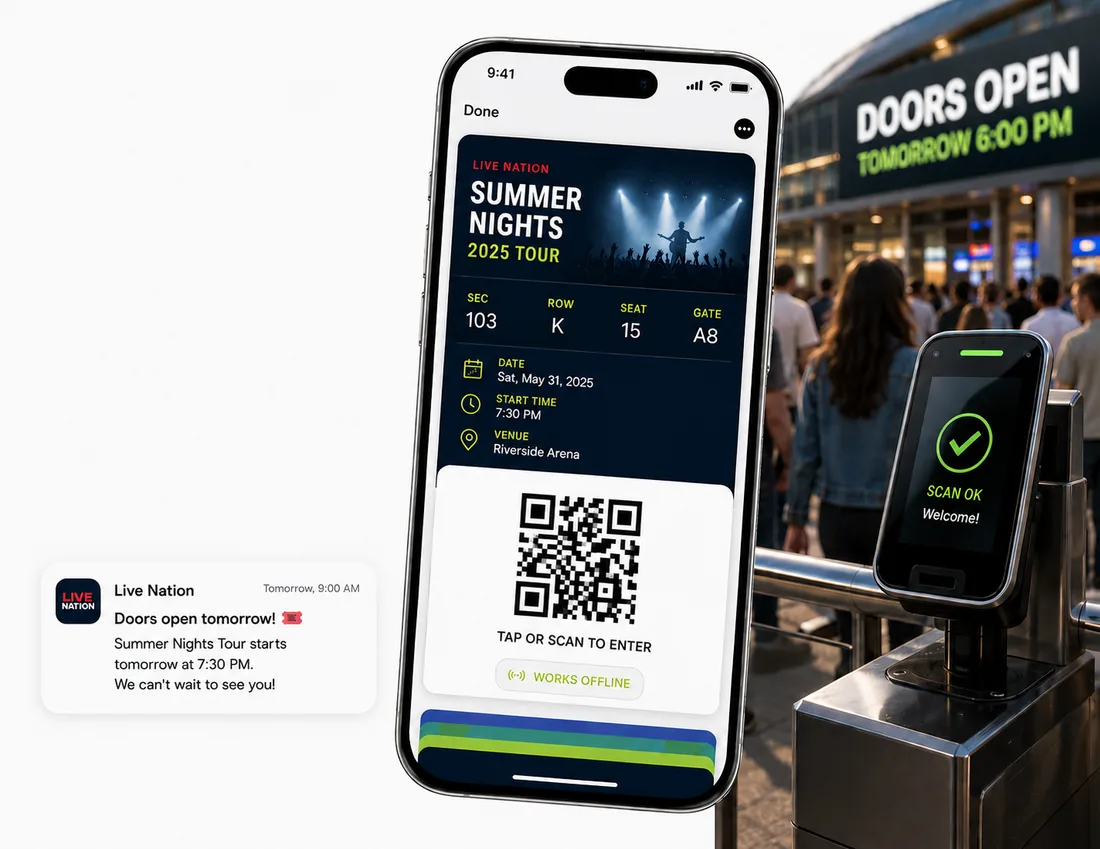 An event ticket saved in a phone wallet
