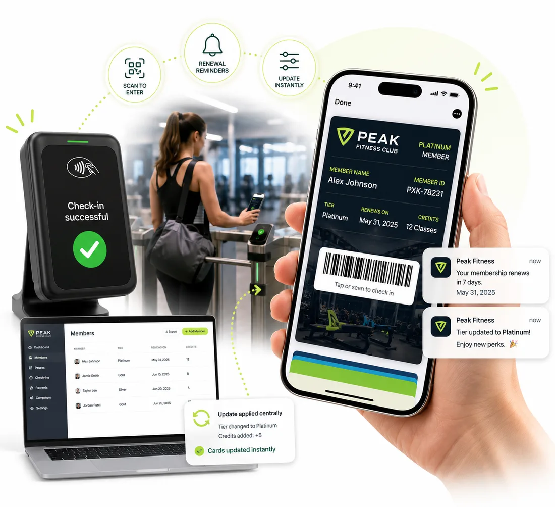 A gym membership card saved in a phone wallet