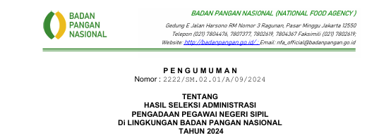 Pengumuman Hasil Seleksi Administrasi CPNS BPN 2024