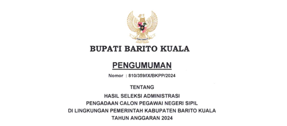 Hasil Seleksi Administrasi CPNS Kabupaten Barito Kuala 2024