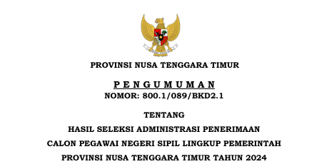 Pengumuman Hasil Seleksi Administrasi CPNS Prov Nusa Tenggara Timur 2024