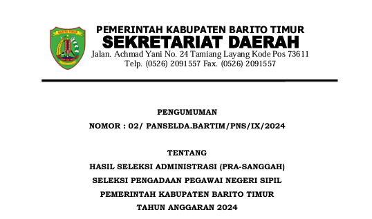 Pengumuman Hasil Administrasi Barito Timur 2024