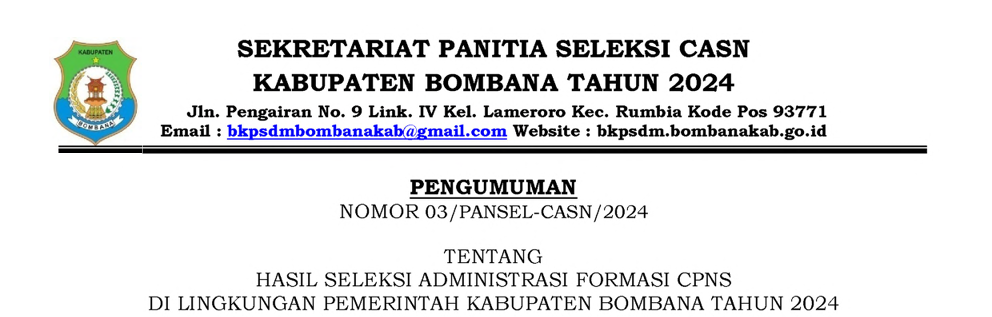 Hasil Seleksi Administrasi CPNS 2024 Kabupaten Bombana