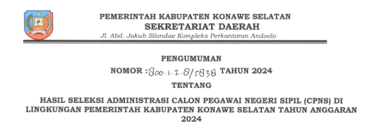 Pengumuman Hasil Seleksi Administrasi Konawe Selatan