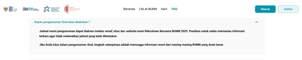 Pengumuman tes TKD BUMN