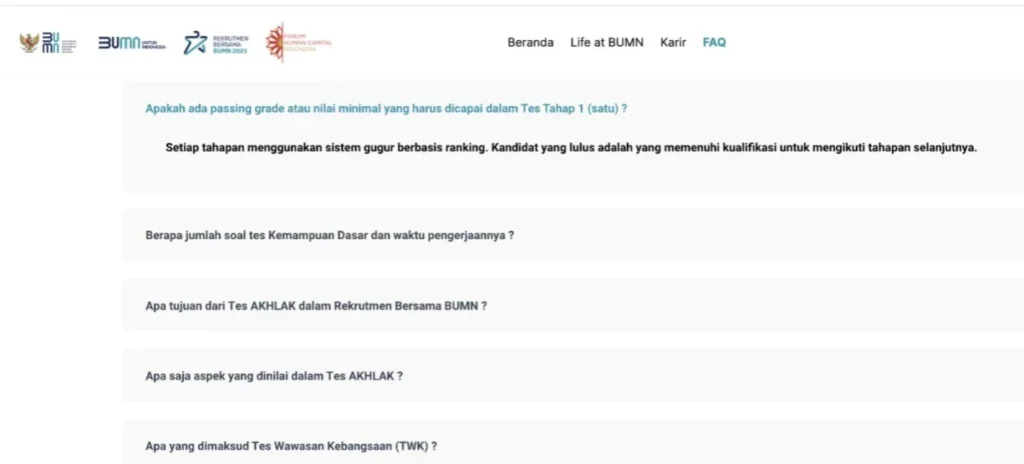 Nilai tes BUMN tertinggi 