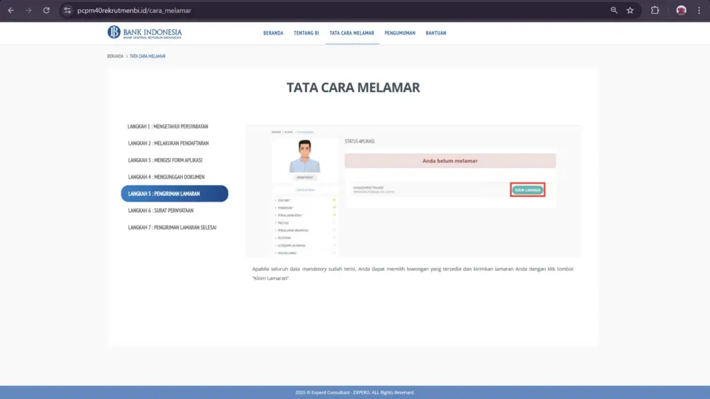 Tata Cara Melamar PCPM BI 40 - Langkah 5: Pengiriman Lamaran