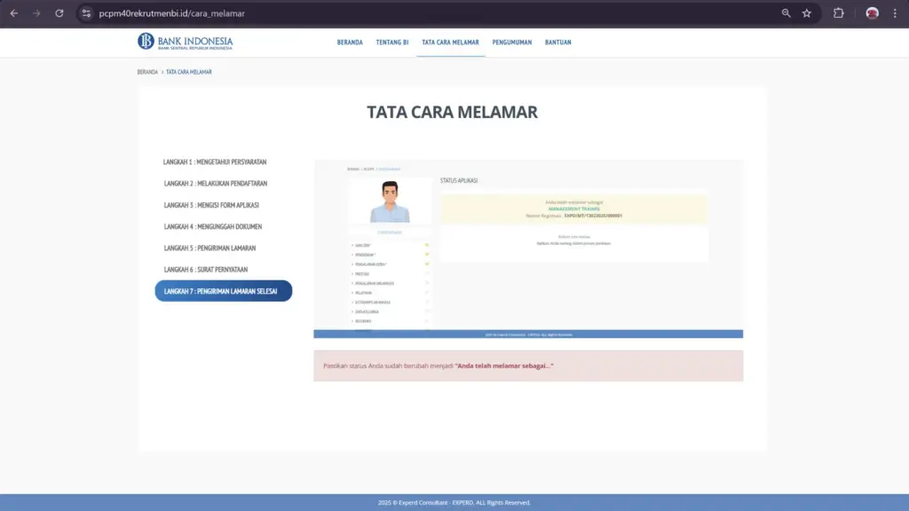 Tata Cara Melamar PCPM BI 40 - Langkah 7: Pengiriman Lamaran Selesai