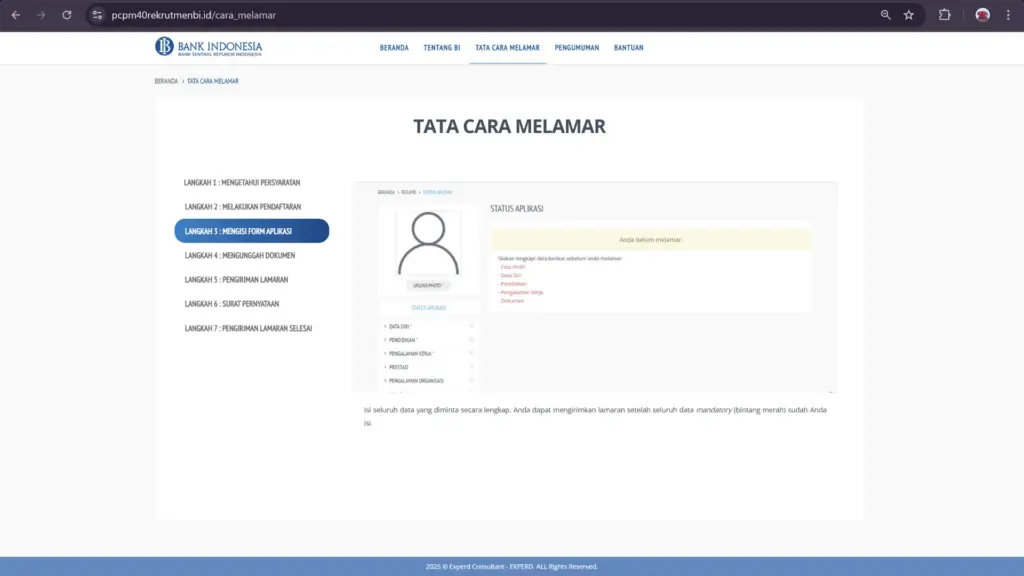 Tata Cara Melamar PCPM BI 40 - Langkah 3: Mengisi Form Aplikasi