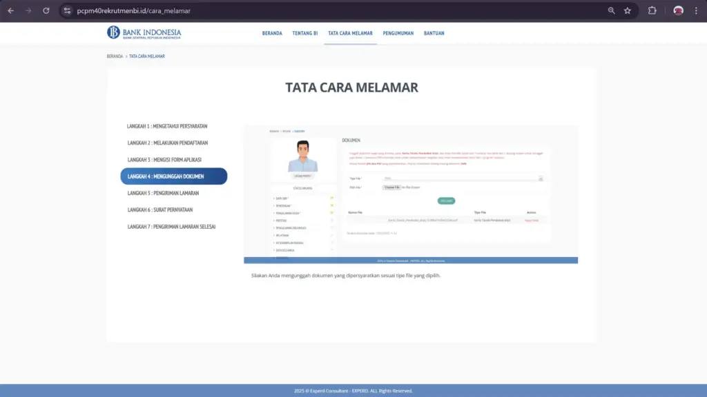 Tata Cara Melamar PCPM BI 40 - Langkah 4: Mengunggah Dokumen