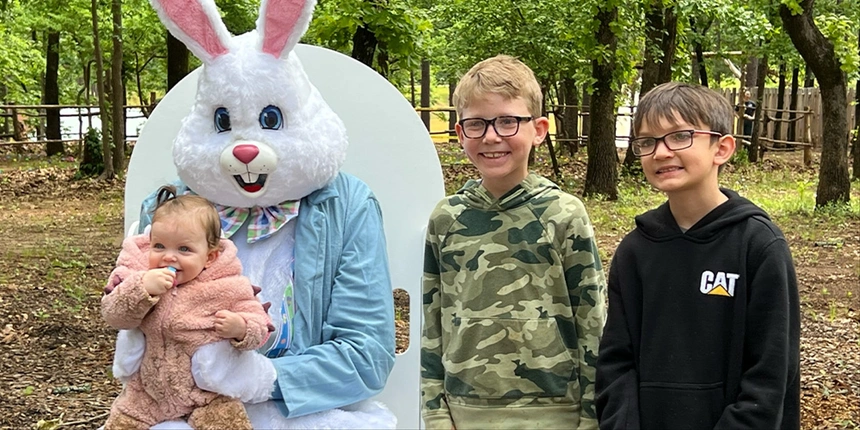 Campers with the Easter bunny at our East Texas campground. 