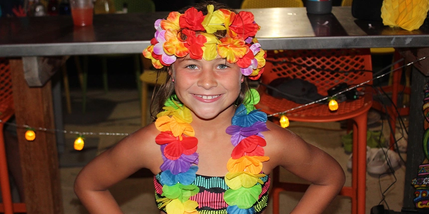 Camper dressed in Luau theme during the summer.