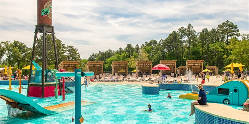 View of the water playground and cabanas as well. 