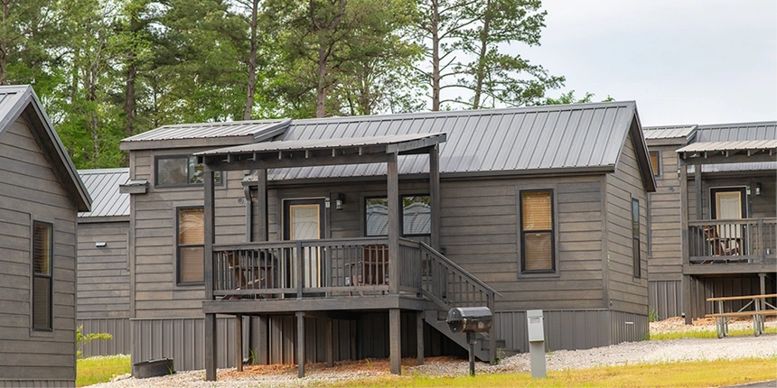 Outside of an Oak Trail Cabin. 