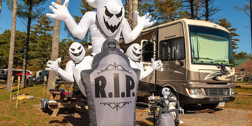 Camper with halloween decor