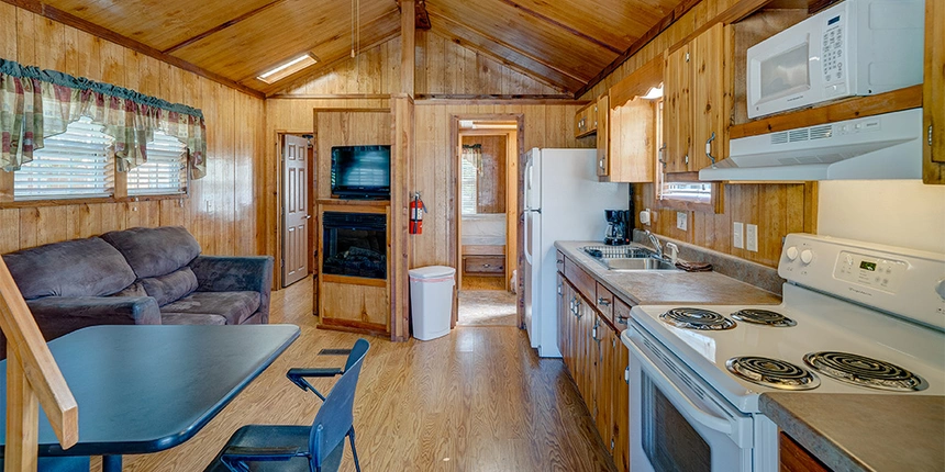 Enjoy a full kitchen to cook your favorite Memphis camping meals while staying in our luxury cabins near Memphis, TN.