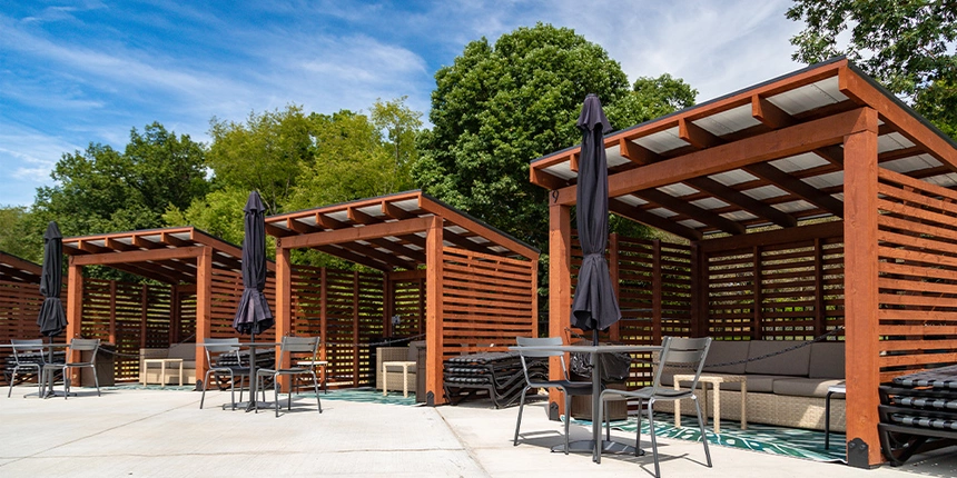 Enjoy a shaded oasis by the pool when you rent a private pool cabana at our Ohio Campground.