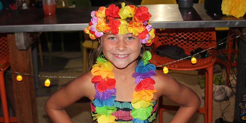 Guest camper in lei for our Luau theme!