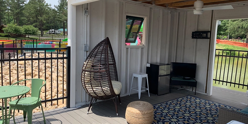 Escape the sun with a poolside cabana during your camping vacation. 