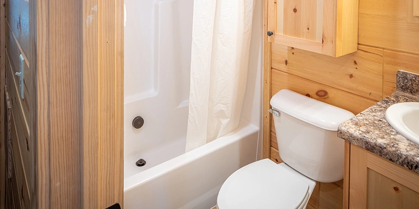 Enjoy your own bathroom while cabin camping in Virginia. 