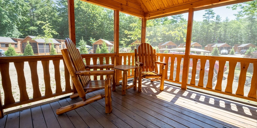 Covered porch from one of our New Hampshire cabins