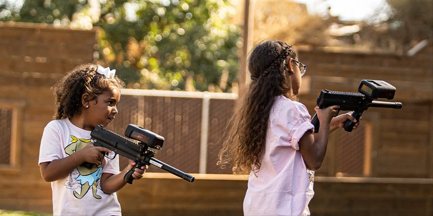 Campers playing laser tag. 