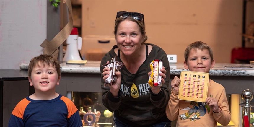 Campers playing candy bar bingo. 