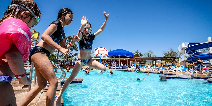 Enjoy spring camping by splashing the day away in our swimming pool!