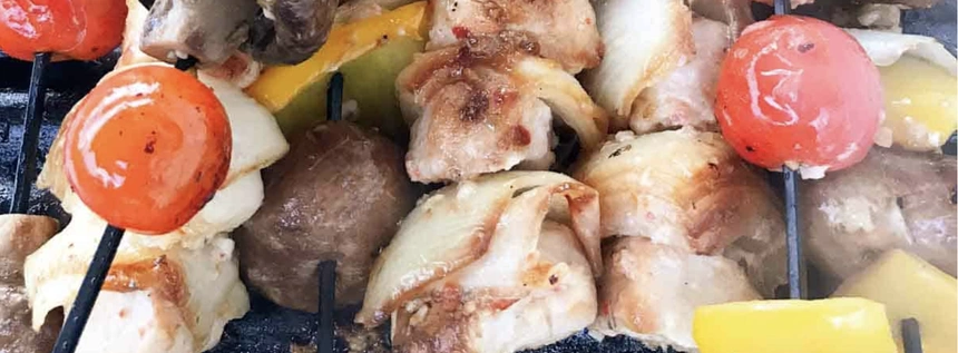 Enjoy chicken kabobs at your campsite