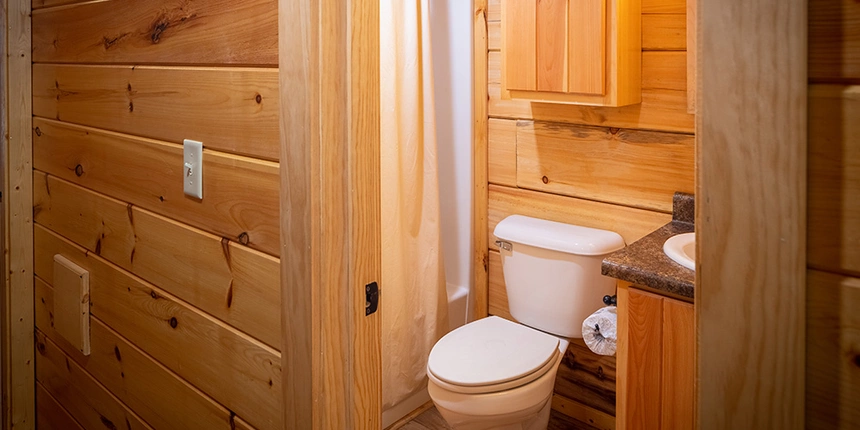 Enjoy your own bathroom while cabin camping in Maryland. 