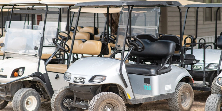 Our golf carts will get you anywhere on our Texas campground. 