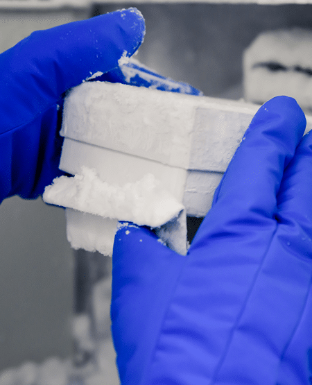 Laboratory Freezer with A Lab tech reaching in to measure lab temperature milk storage temperature