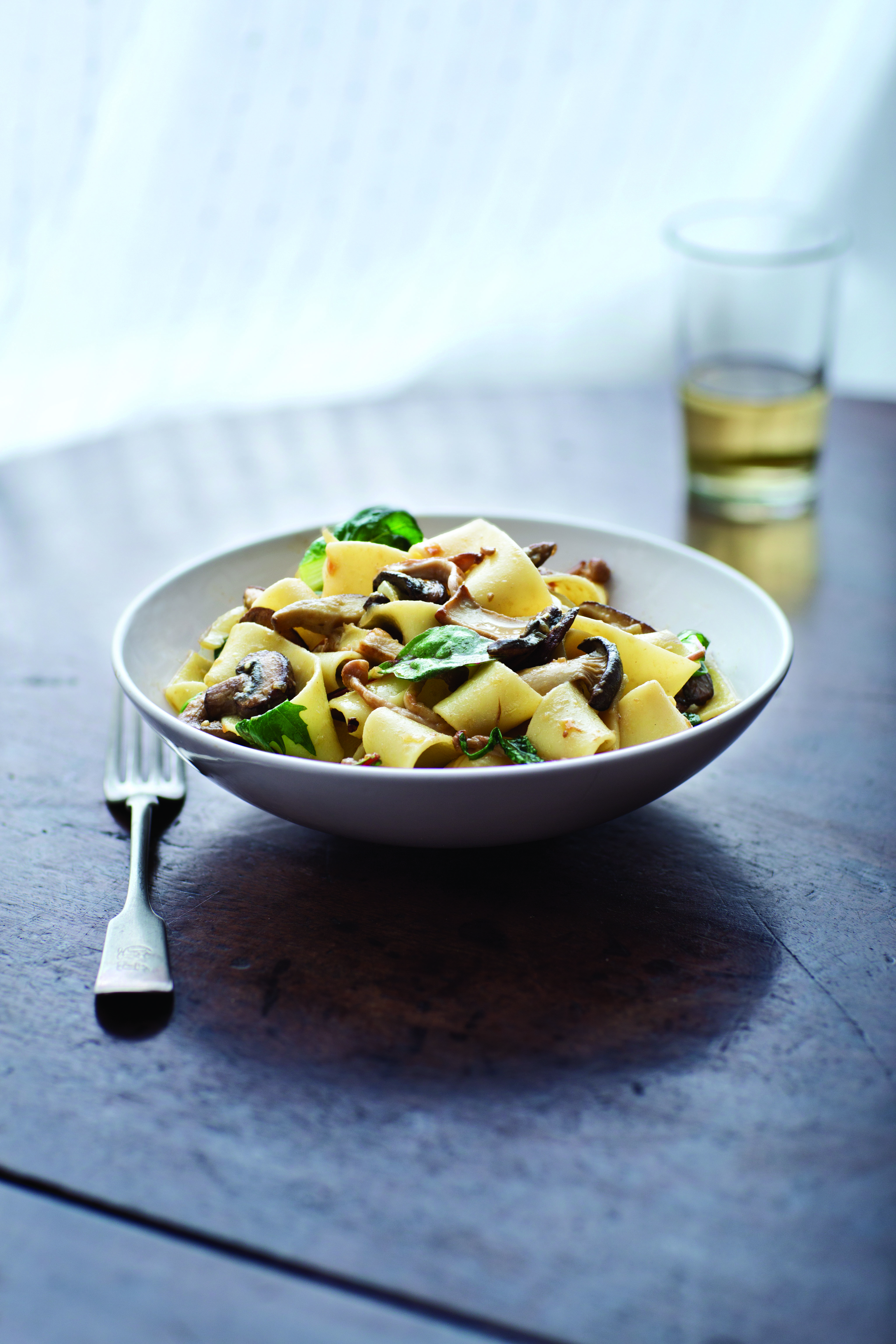 Egg Noodles with Wild Mushrooms and Spring Greens