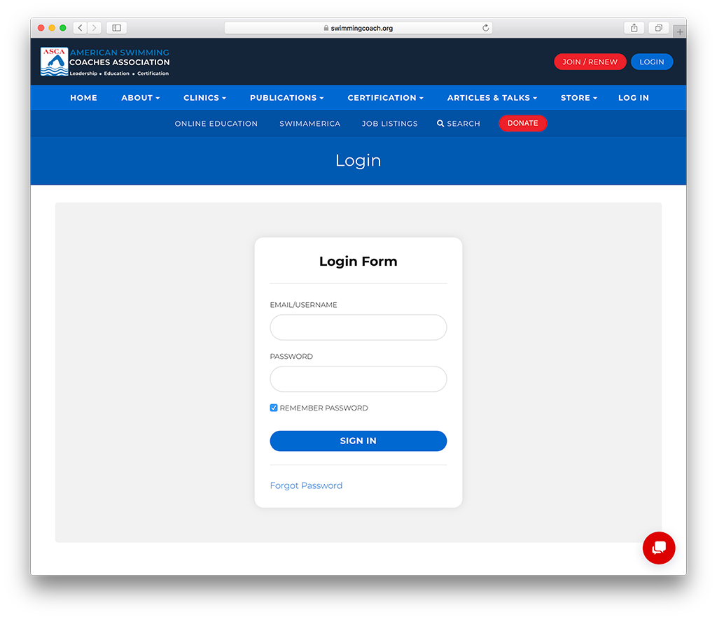 login page for a membership site