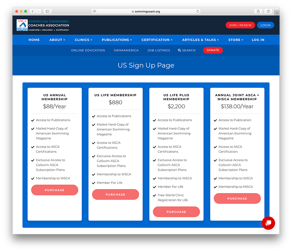 how the asca has their different membership levels set up on their wordpress sign up page