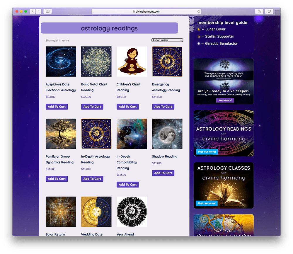 astrology membership site additional products page