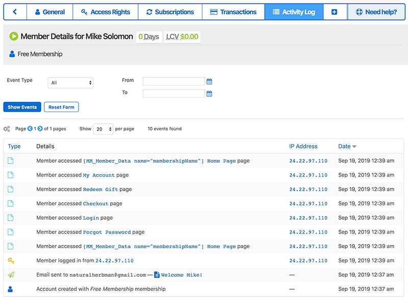 membermouse activity log