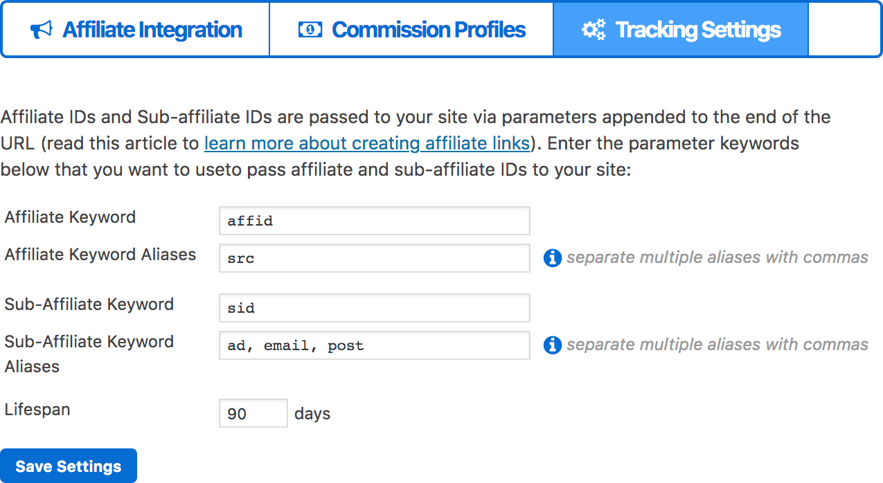 paramètres de suivi des affiliés dans membermouse