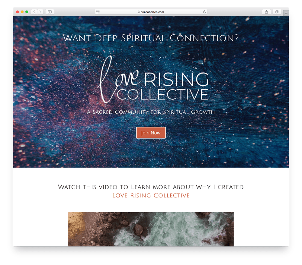 the landing page of the Love Rising Collective and online membership site