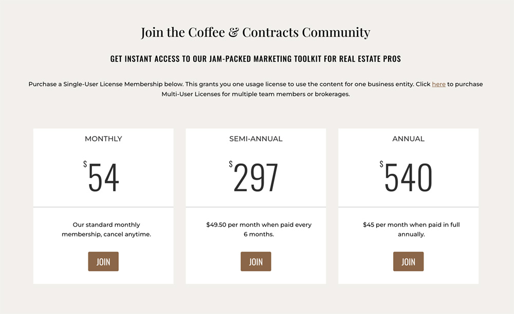 coffee and contracts membership level names