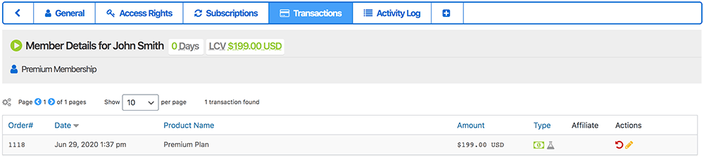 member data with active subscription card on file