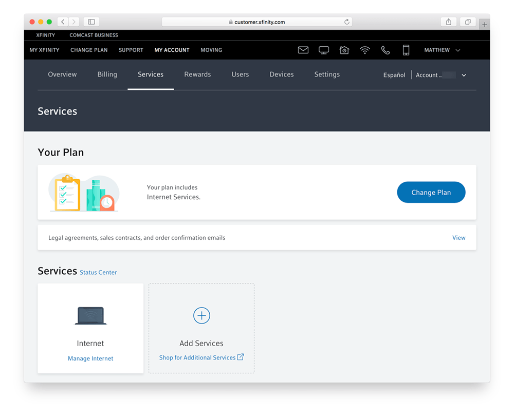 ejemplo de portal de cliente xfinity