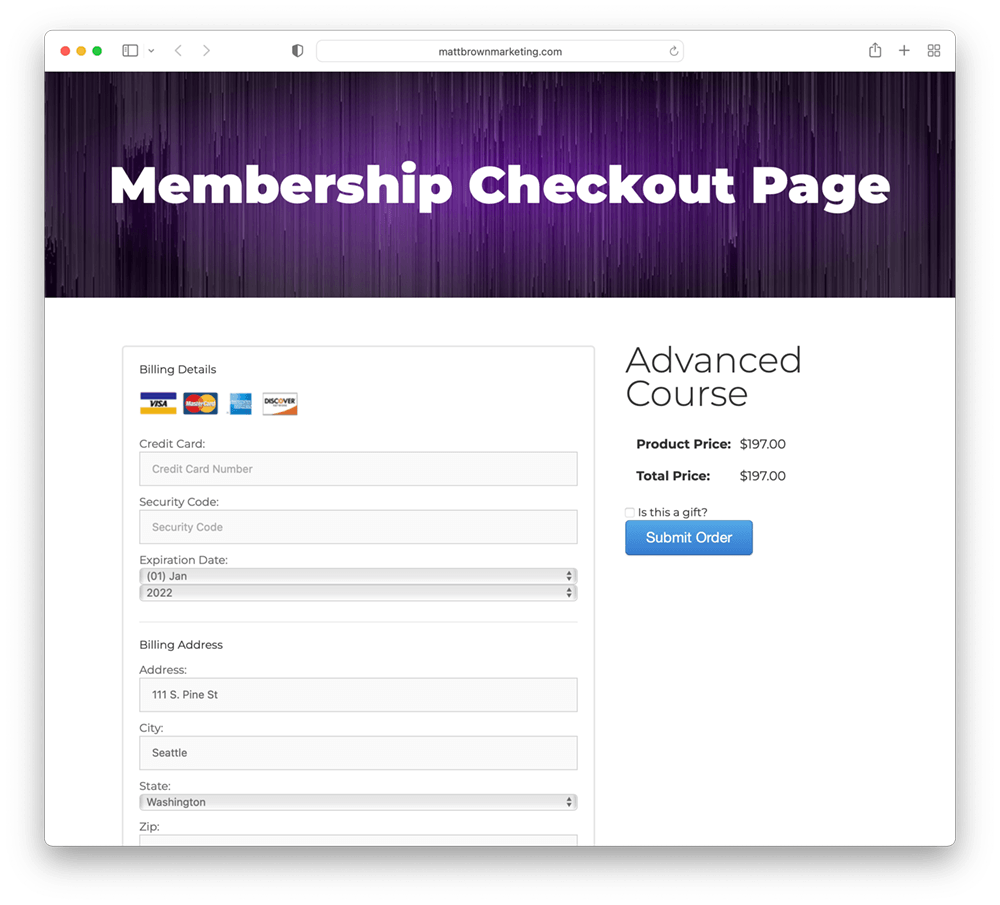 membership checkout page example