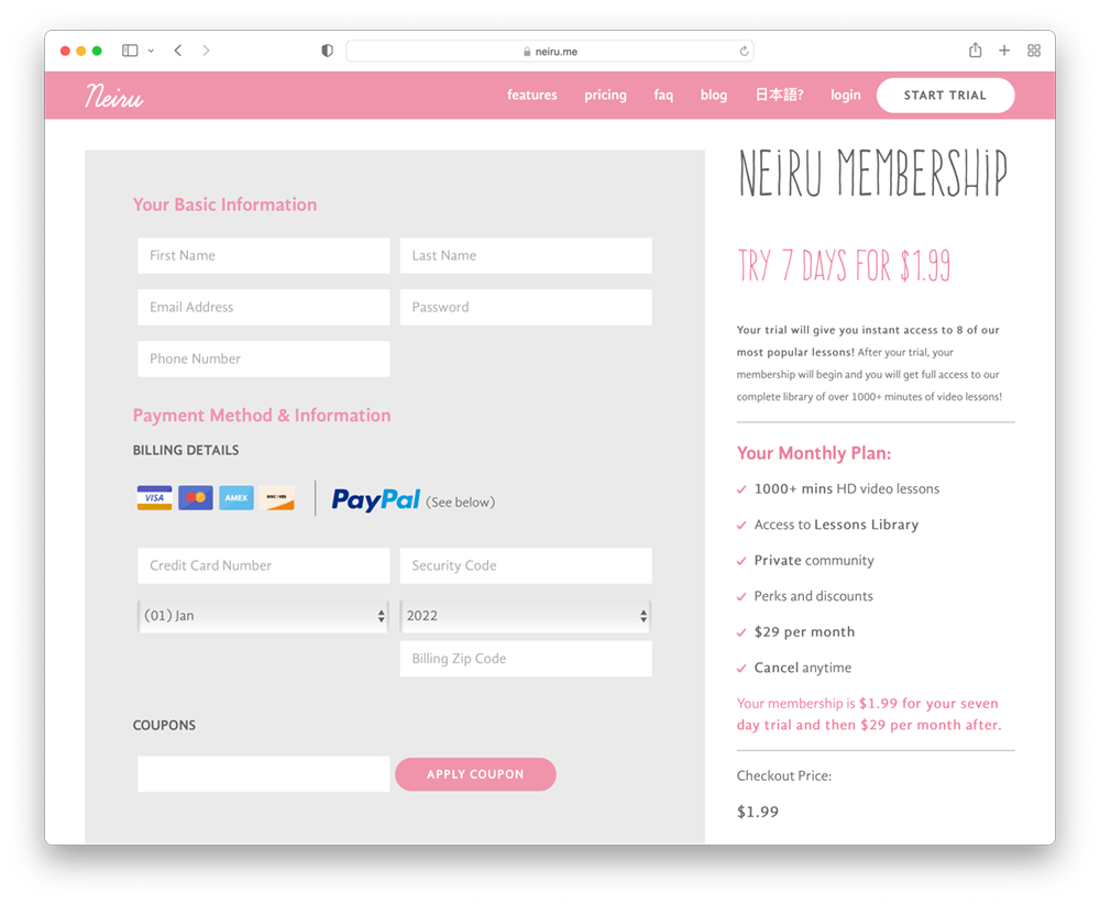 create a membership site checkout page