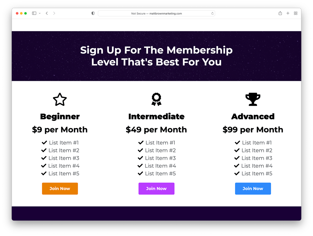 membership site sales page