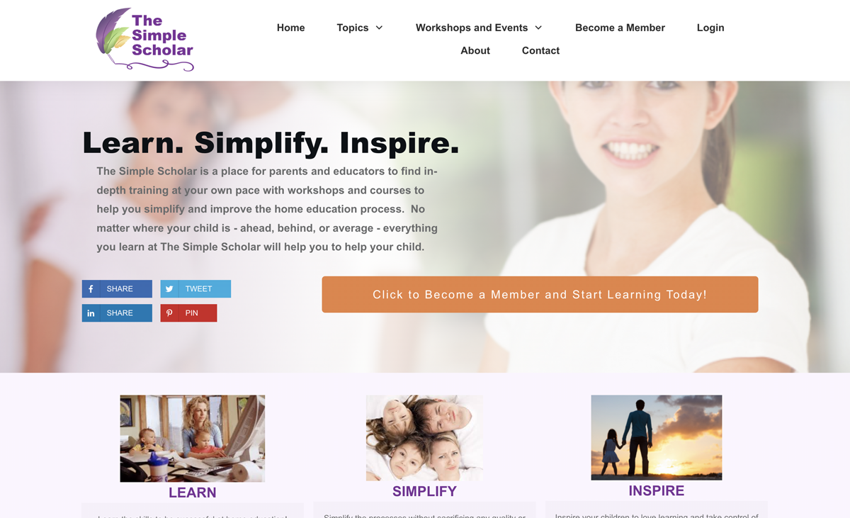 Simple Scholar Membership Site Homepage