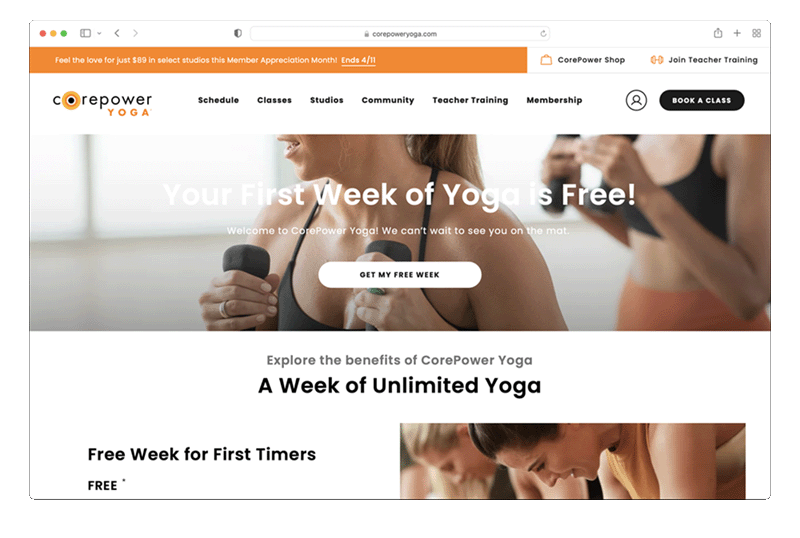 corepower yoga testmitgliedschaft
